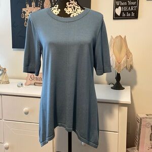 Isaac Mizrahi Live Elbow Sleeve Cascade Hem Sweater Canal Blue Medium NWOT